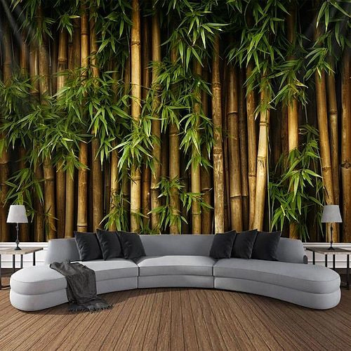 Un mueble en U y plantas como el bambú favorecen la armonía en la sala de estar.